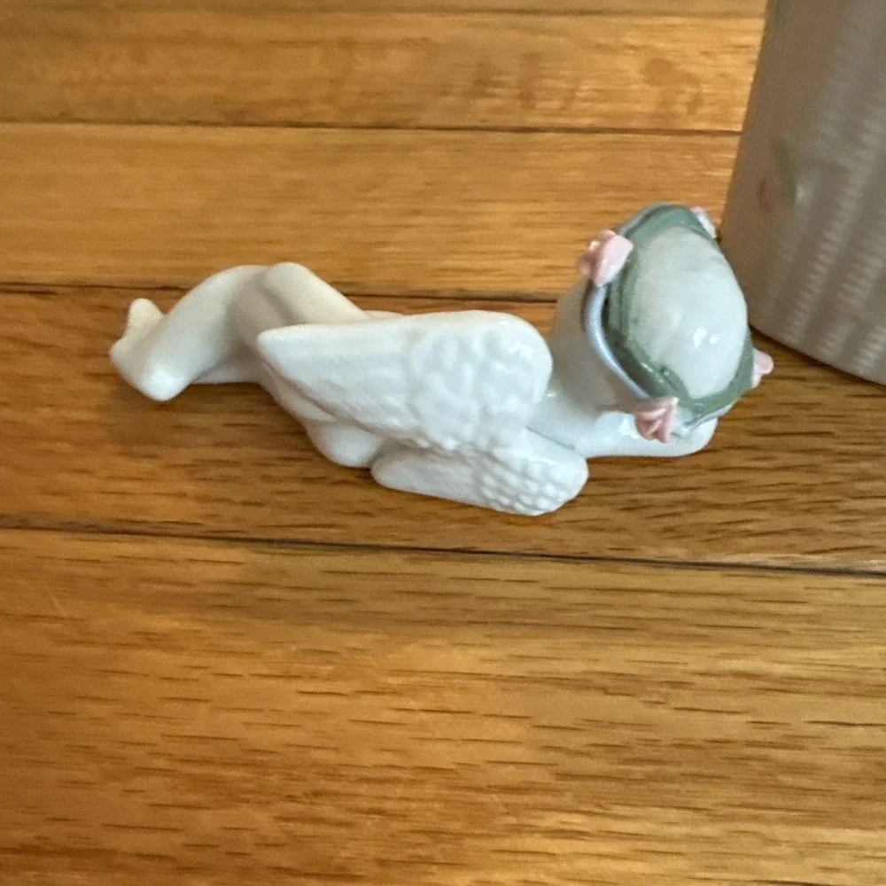 Vintage Cottagecore Rose Pink Floral Porcelain Toothbrush Holder & Angel Figure